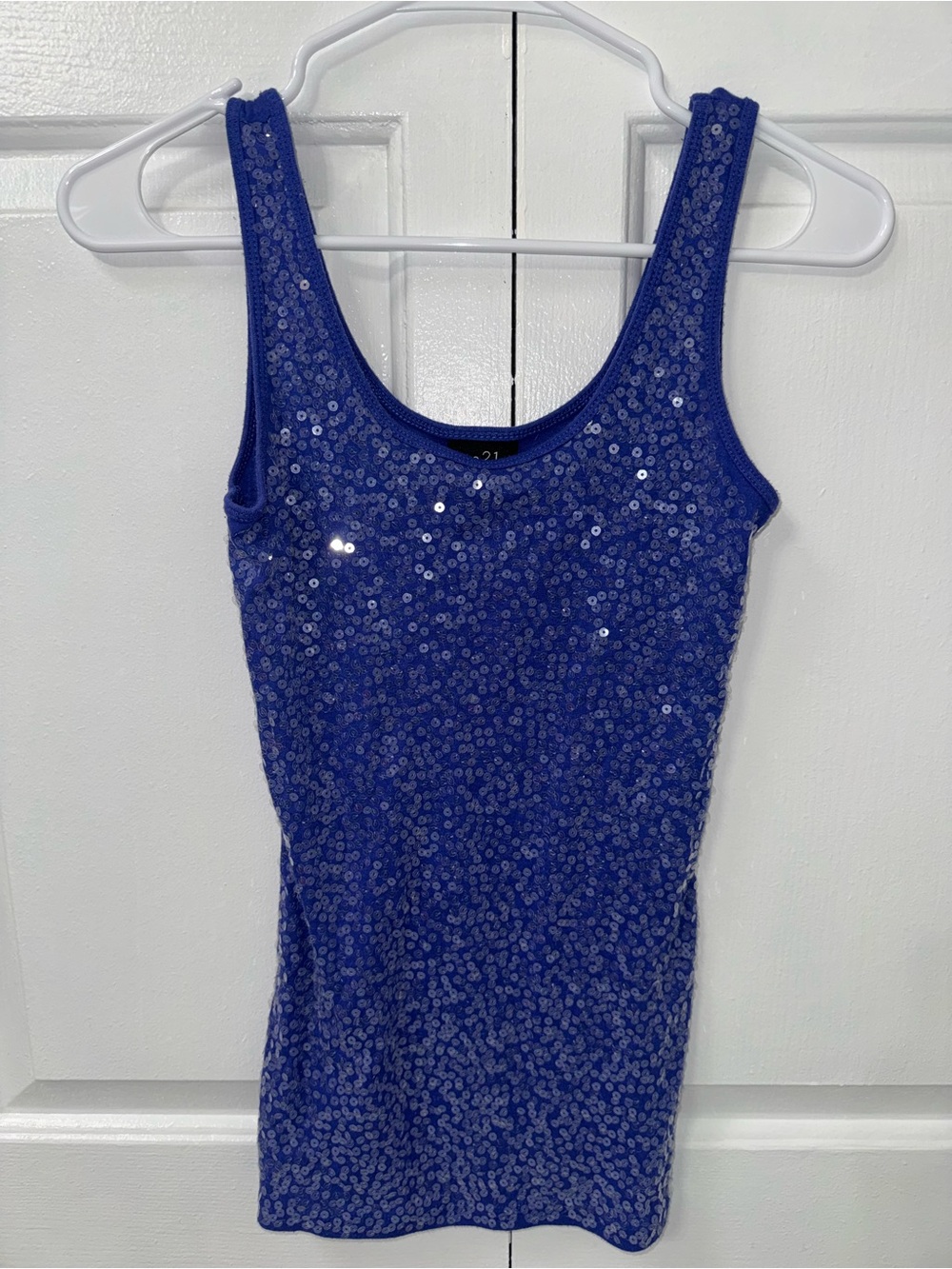 Rue21 Women’s Small Blue Sequin Tank Top Sleeveless Scoop Neck Sparkle Party
